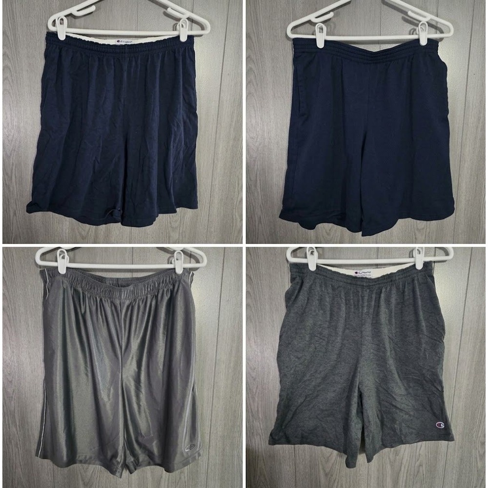 Champion Shorts Mens Large Athletic Navy Blue Grey 4 Piece Bundle Lot EUC